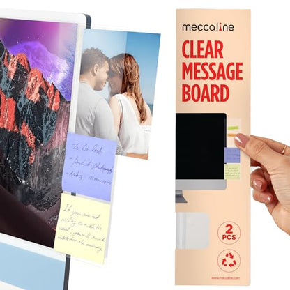 Monitor Memo Board 2Pcs - Flexible Clear PET Computer Screen Sticky Note Holder - Side Panel Message Organizer - Versatile Office Desk Accessories - Cool Home Office Supplies - 3.1" x 11.8"