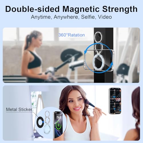 Magnetic Phone Grip Stand for iPhone 17 Pro Max/Air/16e/16/15 Pro Max, MagSafe Ring Holder Gym Finger Ring Grip Kickstand Two-Sided Magnetic Car Mount for Samsung Galaxy Z Flip7/Fold7/S26 Ultra/S25 FE - color: silver