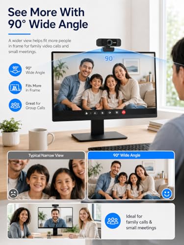 1080P Webcam with Microphone, USB HD Web Camera for Laptop Desktop Computer PC Mac, Wide-Angle Webcam with Auto Light Correction, Plug and Play Camera for Zoom