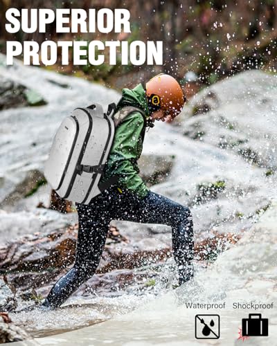 PEKREWS Mini 4 Pro Case, Mini 3/4 Pro Waterproof Hard Carrying Case, Large Drone Bag Fits 15.6 Inch Laptop, Travel Backpack for DJI RC 2/RC/N3/N2/N1 Controller, Fly More Combo and Drone Accessories - color: Silver Grey
