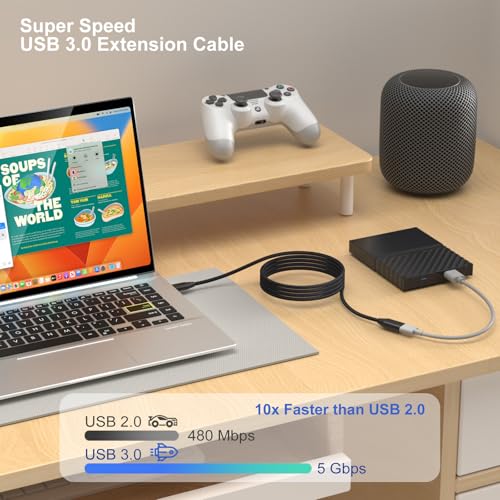 USB 3.0 Extension Cable, 4Pack [6ft] USB A Male to Female Braided Extender Cord 5Gbps Fast Data Transfer for Hard Drive, Keyboard, Mouse, Webcam, USB Flash Drive, Printer - Black