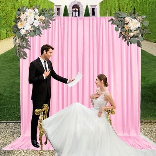 10ft x 7ft Rose Pink Backdrop Curtains for Parties, Fabric Satin Background Curtain with Rod Pockets for Weddings, Birthday, Baby Shower, Photography, Graduation Party Backdrop Drapes, 2 Panels - color: Rose Pink