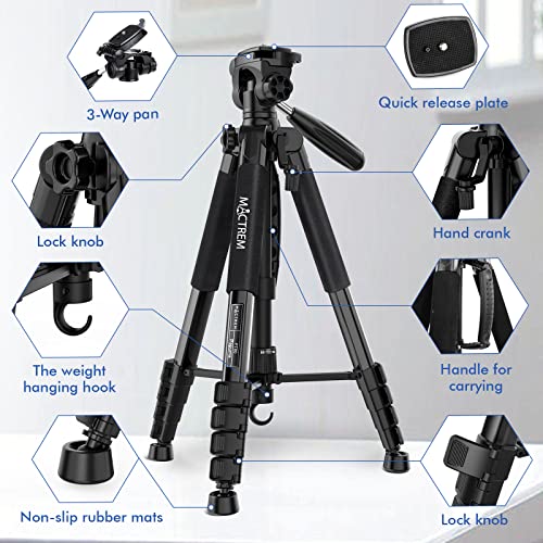 MACTREM 75in Aluminum Lightweight Travel Tripod for DSLR Camera Phone iPad | 3-Way Head 360° Rotation. With Phone iPad Mount, Bluetooth Remote. Stable Aluminum Stand for Video & Photography. - color: Black