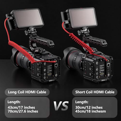 Alvin's Cables 8K 2.1 HDMI High Speed Braided Coiled Cable Left Angle to Right Angle for Atomos Ninja V, Portkeys BM5, for Feelworld Monitor, for Canon C300, Z CAM E2, Sony FS5| FS7| A7S3 Cameras Red