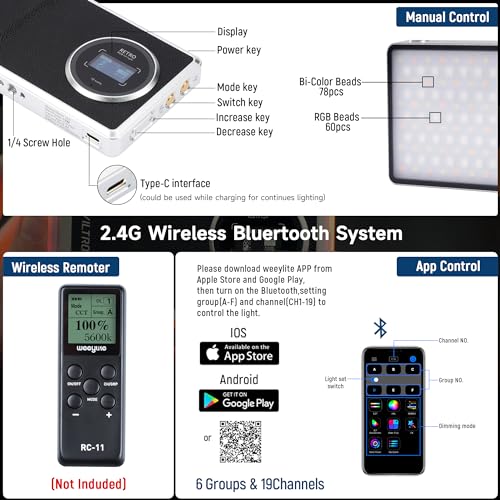 VLTROX 12W RGB Camera Light, 22Wh Built-in Battery Supports Used While Charging RGB LED Video Light with App Control, CRI97+/26 Scenes/2500K-8500K Portable Mini On Camera Light for Photography Videos