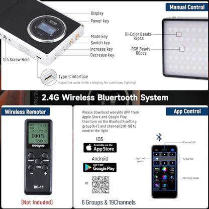 VLTROX 12W RGB Camera Light, 22Wh Built-in Battery Supports Used While Charging RGB LED Video Light with App Control, CRI97+/26 Scenes/2500K-8500K Portable Mini On Camera Light for Photography Videos