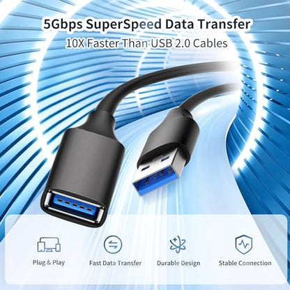 USB 3.0 Extension Cable 1.6FT, Short USB Extender Male to Female 1Pack | Ideal for laptops and desktop setups. Supports fast file transfer with printers, flash drives, cameras and hard drives - size: 1.6ft
