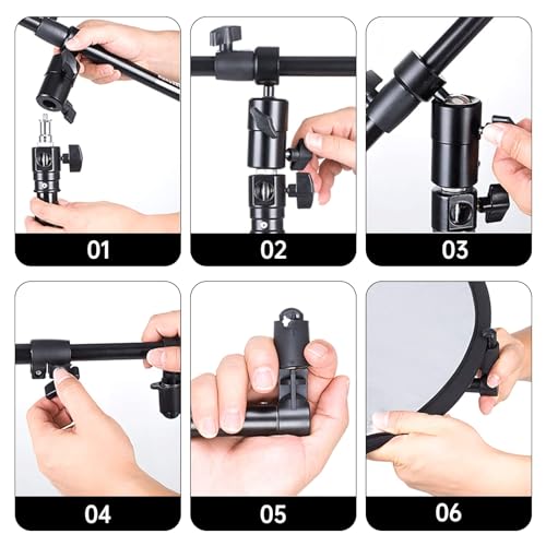 Extendable Reflector Holder Arm, Photo Telescopic 27.9" to 47.2" Boom Arm 360° Swivel Reflector Bracket for Product Portrait Studio Outdoor Photography - style: Reflector Holder