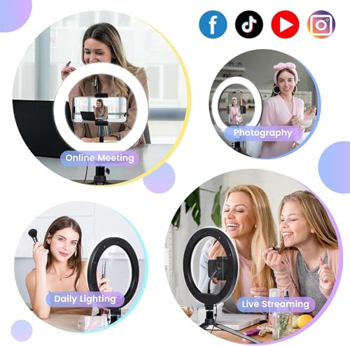 Selfie Ring Light 10" with Tripod Stand and Phone Holder, LED Ring Light for Desk with 3 Light Modes & 11 Brightness Level for Selfie, YouTube, Makeup, Live Streaming, TIKTOK - size: 10-inch