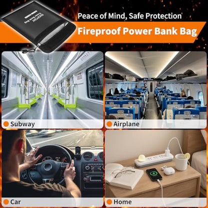 ENGPOW Fireproof Organizer Travel Bag, Heat Insulated＆Explosion-Proof Electronic Carry Case, Portable Home Travel Safe Storage for Power Bank,Phone,Cables,USB Drive and Charging Protection, 9''x7'' - size: 9'' x 7''