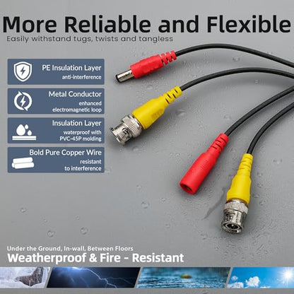 ABLEGRID® 4 Pack 100ft bnc Video Power Cable Security Camera Cable Wire Cord for CCTV dvr Surveillance System (Included 2X BNC to RCA connectors with Each Cable)