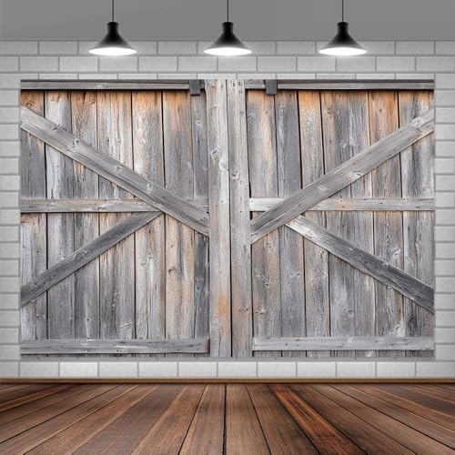 Wooden Barn Door Backdrop Background for Photography Garage Door Photo Backdrop Wood Farmhouse for Photoshoot Background Screen Rustic Wooden Video Recording Parties Curtain 5 x 3 ft Gray - color: Gray, size: 5x3ft