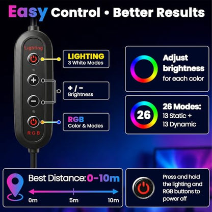 PEYOU 12" Selfie Ring Light with 73" Extendable Tripod Stand and Phone Holder, 38 Color Modes Dimmable RGB Ring Light,3-in-1 Desk & Floor Use for iPhone, Makeup, TikTok, YouTube, Live Streaming