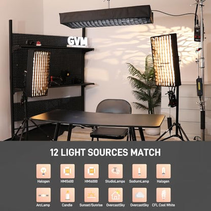 GVM Flexible LED Light Panel with Bluetooth Control, 200W Photography Light with Zipper Splicable, 2700K-6800K, Ultra-Thin 12"x36" Video Light with Softbox for Studio, Film, Vlog, Photography