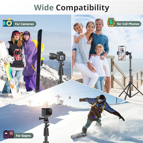 SENSYNE 72" Phone Tripod, Extendable Cell Phone Tripod Stand, Selfie Stick with Wireless Remote and Phone Holder, Compatible with iPhone Android Phone, Camera - color: Black, size: 72-inch