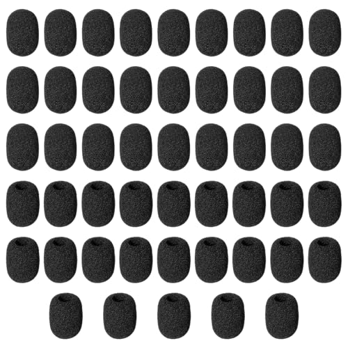 50 Pcs Headset Mic Foam Cover, Microphone Foam Overs, Microphone Foams Covers for Lavalier & Headset Microphones, Noise Reduction Sponge Material, Black