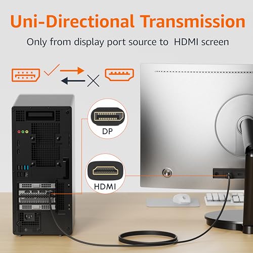 Amazon Basics DisplayPort to HDMI Cable, Uni-Directional, Computer to Screen, Video and Audio, 1080p, 1920x1200, 4K@60Hz, 3 ft, Gold-Plated Plug, Black