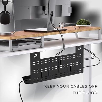 HumanCentric Under Desk Cable Management Tray and Computer Cord Raceway, Underdesk Cord Organizer, Standing Desk Cable and Wire Management, Heavy Duty, Included Straps, Medium, Black