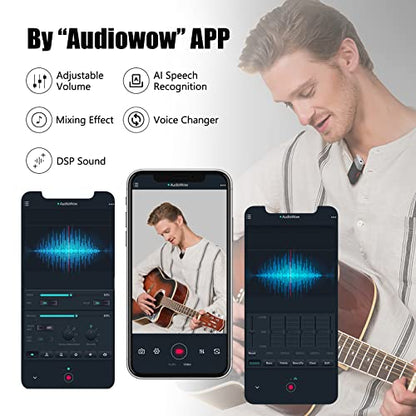 SabineTek AudioWow - Bluetooth Lapel Mic, Wireless Clip-on Microphone, Bluetooth Lavalier Mic for Smart Phone, Recording, Vlogging, Mixing