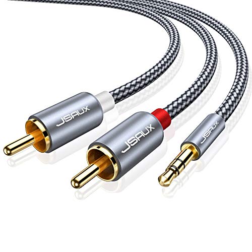 JSAUX 25ft/7.5M Aux to RCA Headphone Male to Male Jack Adapter Nylon Braided 1/8 to RCA Audio Y Cord for Smartphones, MP3, Tablets, Speakers, HDTV - Grey - color: Grey, size: 25ft