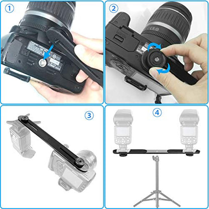 EXMAX® Flash Bracket Holder for 1/4" Screw Tripod Light Stand DSLR Camera Aluminum Alloy, 1/4" Screw Mount Dual Mount Extension Bar for DSLR Camera, Tripod, Light Stand, LED Video Light, Speedlight