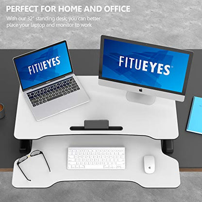 FITUEYES Height Adjustable Standing Desk 32” Wide Sit to Stand Converter Stand Up Desk Tabletop Workstation for Laptops Dual Monitor Riser White SD308003WW - color: White