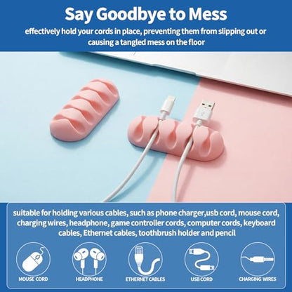 16Pcs Pink Silicone Cable Clips for iPhone Charger, USB, Computer Cables, Waltool Self-adhesive Desk Wire Management Cord Organizer Clips Keeper for Nightstand, Wall, Office, Home, Car