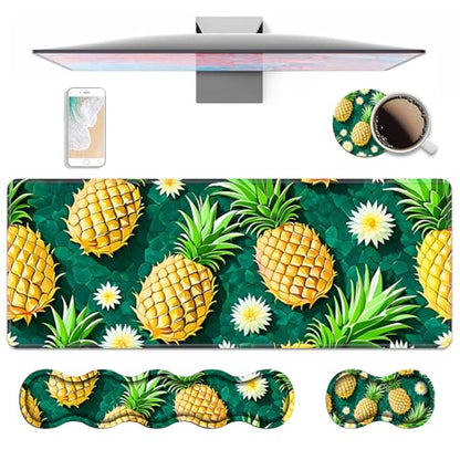 4 in 1 Ergonomic Keyboard Wrist Rest & Mouse Pad Wrist Rest Set, Large XXL Gaming Desk Mat 31.5"x 11.8" with Non-Slip Base, Memory Foam for Home Office Study Gaming, Pineapple - color: Pineapple