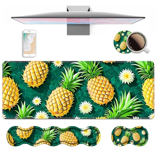 4 in 1 Ergonomic Keyboard Wrist Rest & Mouse Pad Wrist Rest Set, Large XXL Gaming Desk Mat 31.5"x 11.8" with Non-Slip Base, Memory Foam for Home Office Study Gaming, Pineapple - color: Pineapple
