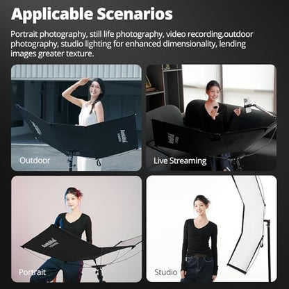 AMBITFUL Reflector Photography, Flash Light Reflectors, 𝐐𝐮𝐢𝐜𝐤 𝐑𝐞𝐥𝐞𝐚𝐬𝐞 U-Shape Reflector with 48in x 25.5in Photography Diffuser for Studio Portrait&Video Shooting, 3-in-1 White/Silver/Gold