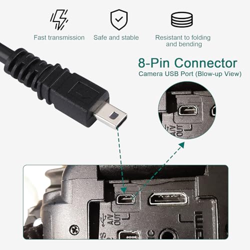 Camera Charger Cable Cord for Casio Exilim EX-H60 EX-ZS220 EX-N50 QV-R200, 8-Pin Data Transfer Cable Replacement for Casio EMC-5U 5FT - style: For Casio 8 PIN