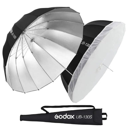 Godox UB-130S 51.2" 130cm Parabolic Deep Reflective Umbrella Silver Inner Photography Studio Soft Light Umbrella with Withe Diffuser Cover for Video Studio Shooting (130Silver) - color: Silver, size: 51.2"