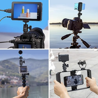 Kaitezenz Mini Ball Head, Panoramic Camera Tripod Head with 1/4" Screw and Dual Hot Shoe Mount, 360 Rotatable Metal Adapter for DSLR Camera Tripods Monopods Camcorder Light Microphone, Max Load 5.5lbs