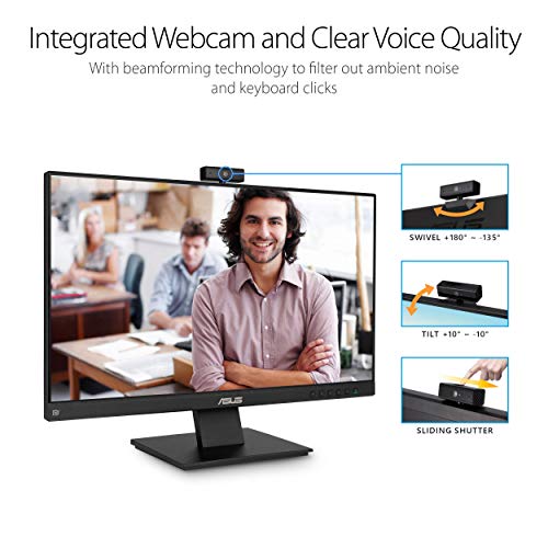ASUS BE24EQK 24” Business Monitor with 1080P Full HD IPS, Eye Care, DisplayPort HDMI, Frameless, Built-in Adjustable 2MP Webcam, Mic Array, Stereo Speaker, Video Conference,Black - style: 24" Webcam