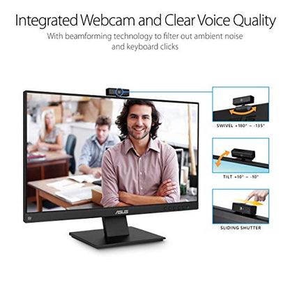 ASUS BE24EQK 24” Business Monitor with 1080P Full HD IPS, Eye Care, DisplayPort HDMI, Frameless, Built-in Adjustable 2MP Webcam, Mic Array, Stereo Speaker, Video Conference,Black - style: 24" Webcam
