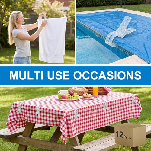 3.5 Inch Clear Plastic Spring Clamps 12 Pack, Multifunctional Large Balloon Arch Clips, Practical Accessories for Backdrop Decor, Pool Towel, DIY Crafts & Photography Studio Supplies