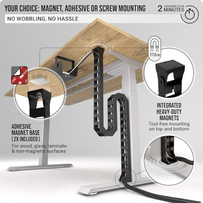 Ultimate Setup Under Desk Cable Management Vertebrae - Perfect for Sit Stand Desk - Wire Management - Adjustable Length - Flexible Cable Spine - Black, 133 cm - color: Black