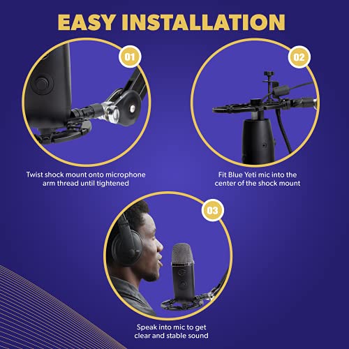 Pro Microphone Shock Mount - Mic Holder Compatible w/Blue Yeti, Snowball & Pro Microphones