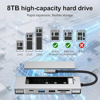 8-in-1 USB C Hub with M.2 NVMe SSD Enclosure, 4K HDMI, 100W PD, 10Gbps USB-C, USB3.2, SD/TF Card Reader for XPS, Dell, MacBook Pro, iPad Pro Upgraded