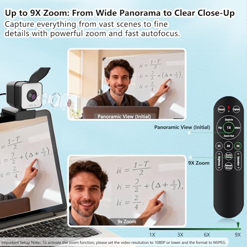 4K USB Webcam with Dual Microphones, 9X Hybrid Zoom, Auto Light Correction, 86° Wide Angle for Video Conferencing, Live Streaming, Remote Work, Compatible with PC Desktop Laptop