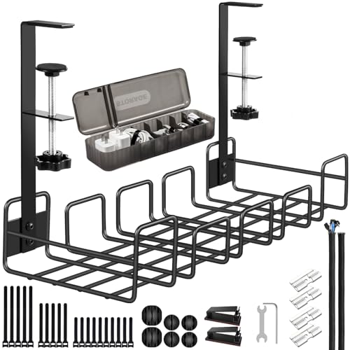 OneLeaf Cable Management Tray, No Drill Wire Management Rack, Office Wire Organizers for Cords, Computer Desk Accessories, Under Desk Organizer with Cable Organization - size: 1 Pack - Large