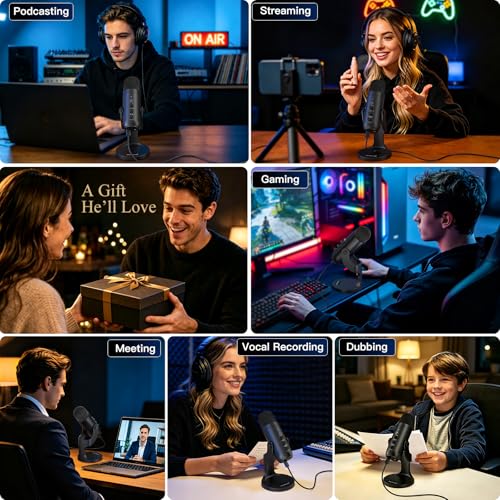 ZealSound Podcast Microphone for PC, Noise Cancellation USB Mic with Gain, Volume Adjustment & Mute Button, Monitoring & Echo, for YouTube, TikTok, Podcasting, Streaming, iPhone, iPad, Android, Mac - color: Black