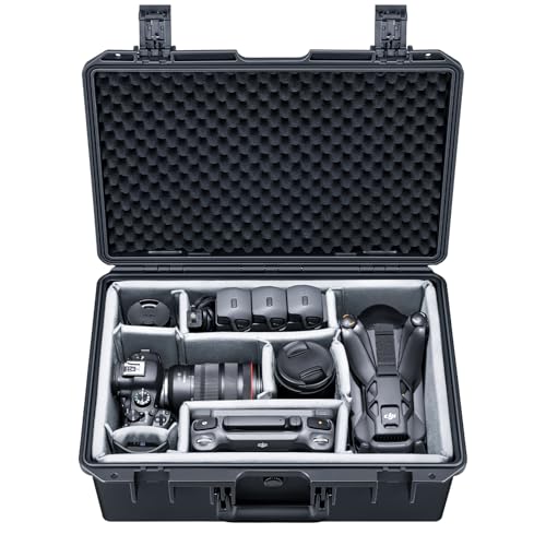 Lykus PVC2 Waterproof Hard Case with Padded Dividers for Cameras, Lenses, Small Stabilizers, Dual DJI Mavic/Air/Mini/Flip drones [CASE ONLY] - color: Black PVC2