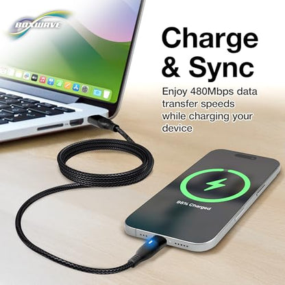 BoxWave Cable Compatible with AOCHUAN Phone Gimbal Stabilizer - MagnetoSnap PD AllCharge Cable (100W), Magnet Charging Braided USB Type-C Micro - Jet Black