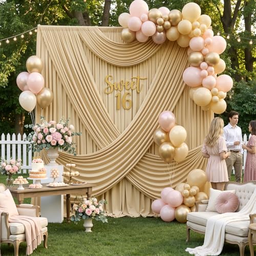 20ftx12ft Wrinkle Free Champagne Backdrop Curtain, 4 Panels 12FT Height Champagne Drapes for Wedding Backdrop, Silky Polyester Photo Back Drop Cloth for Birthday Party Photography Background - color: Beige, size: (W)5ft x (H)12ft (4 Panel)