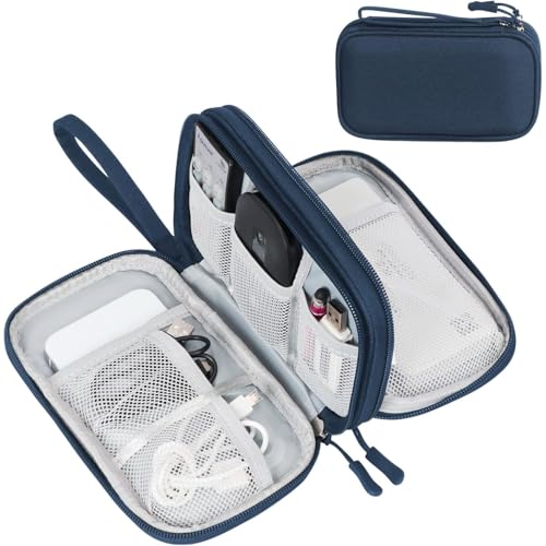 FYY Electronic Organizer, Travel Cable Organizer Bag Pouch Accessories Carry Case Portable Waterproof Double Layers All-in-One Storage for Cable, Cord, Charger, Phone, Earphone Navy - color: Navy, style: Small