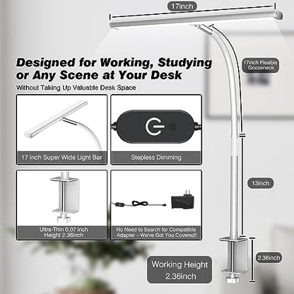 Airlonv LED Desk Lamp with Clamp, Dimmable Task Light for Home Office - color: White, size: Standard