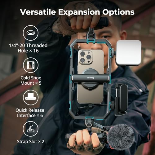 SmallRig Universal Quick Release Phone Cage Kit Basic, Aluminum Smartphone Video Rig Kit with Wireless Control Dual Handles and Phone Clip, for MagSafe, for iPhone 17 16 15 for Samsung for Pixel - style: Dual Handheld Kit