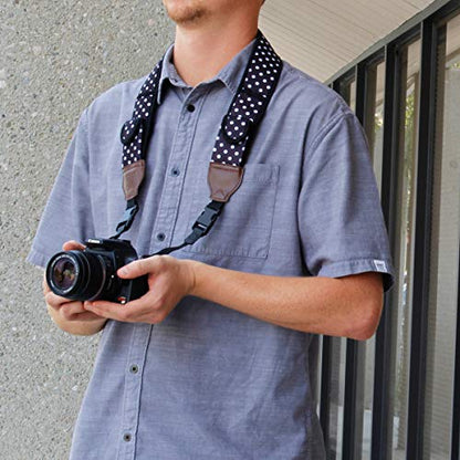 USA Gear TrueSHOT Camera Strap Neoprene Camera Straps - Padded Neck Strap, Pockets, and Quick Release Buckles - Compatible with Canon, Nikon, Sony and More DSLR and Mirrorless Cameras (Polka Dot) - color: Polka Dot