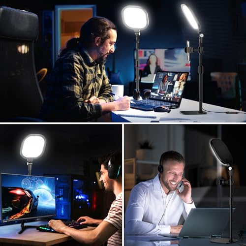 2 Packs Video Conference Lights for Zoom Meeting, LitONES Podcast Lighting Kit for Working from Home Office, Desktop Video Light with Stand and Phone Holder CRI 97.8 - color: Black-2packs